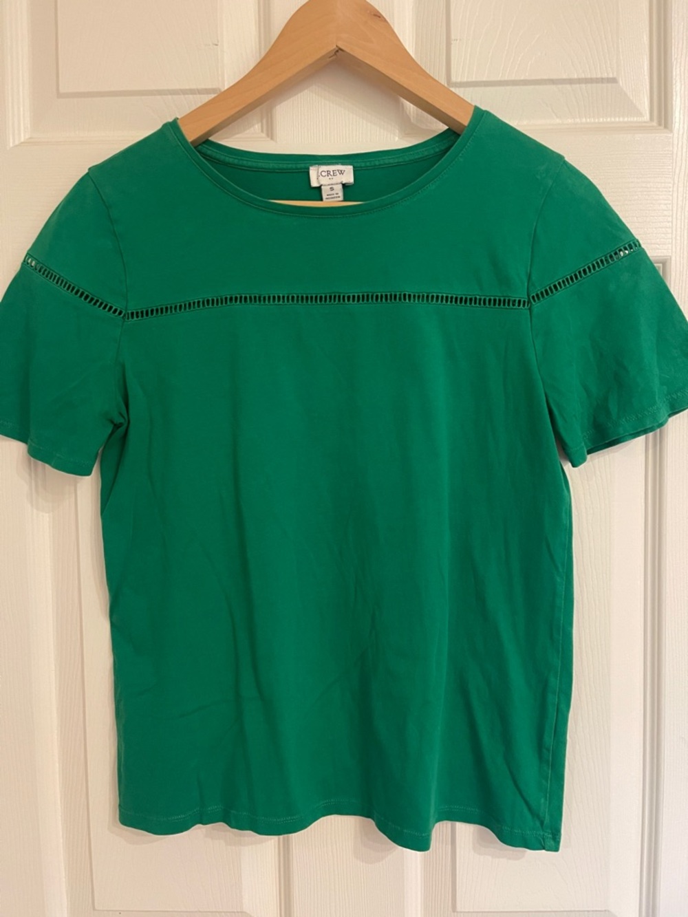 J. Crew Emerald Green Short Sleeve Tee with Ladder Stitch Detail